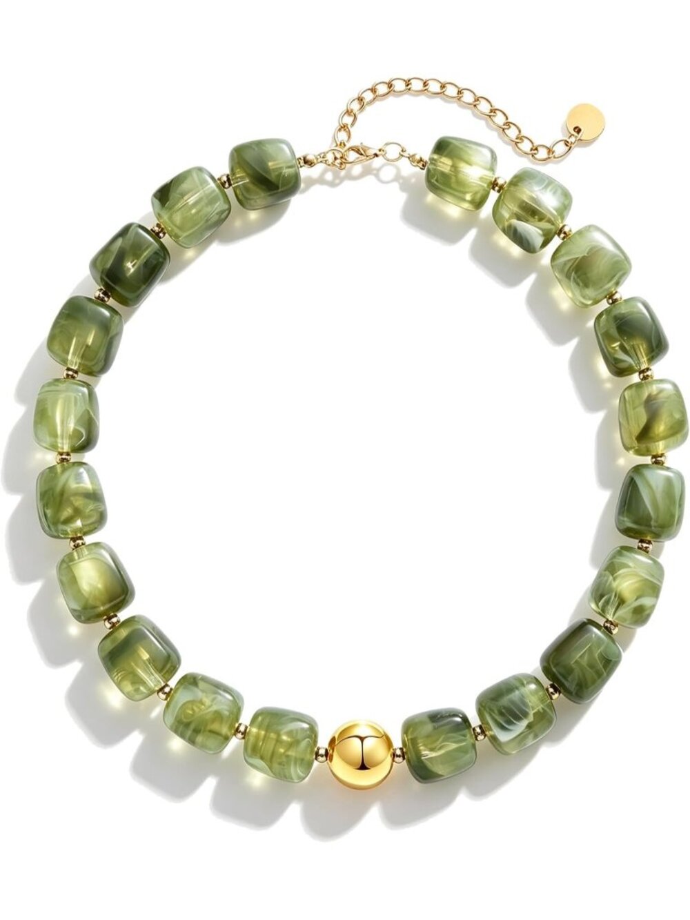 Women's Green Acrylic Chunky Square Bead Choker Necklace Statement Jewelry